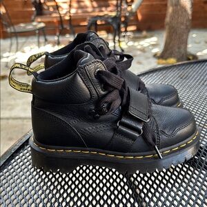 Dr. Martens Black and Yellow Combat Boots with Air-Cushioned Sole